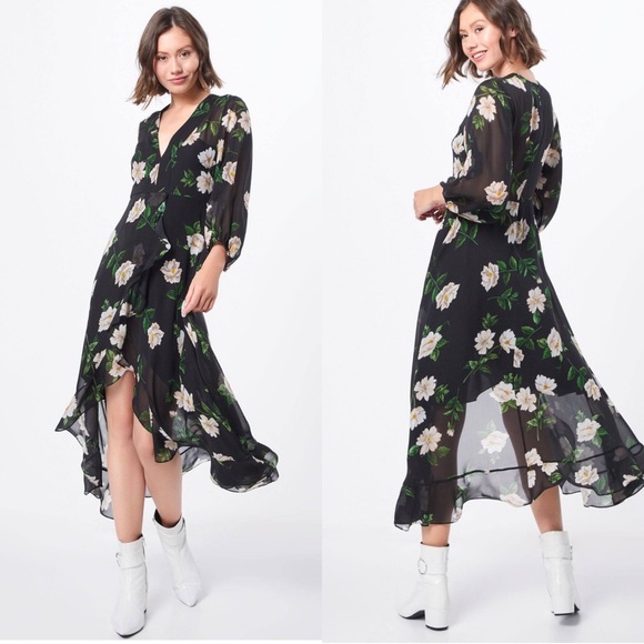 The Kooples Allure Ruffled Long Sleeve Floral Midi Dress sz 1 - Picture 4 of 12
